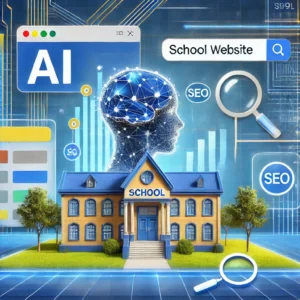 Dall·e 2025 02 21 11.14.54 A Digital Illustration Representing The Use Of Ai And Seo In School Websites. The Image Features A Futuristic Ai Powered Search Engine Interface With