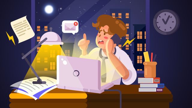 Business Office Hand Painted Cartoon White Collar, Night, Overtime, Workplace Illustration Background And Wallpaper For Free Download Pngtree