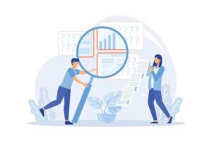 Competitor research, analysis, strategy development Flat vector Modern illustration