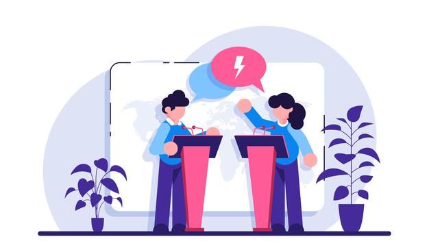 Debating club concept discussion of important cases man vs woman idea feminism idea Premium Vector