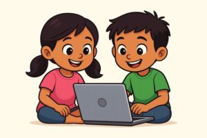 Kids playing on laptop