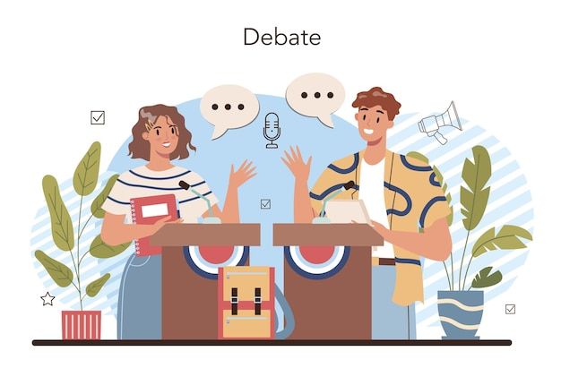 Rhetoric school class students training public speaking and debates Premium Vector