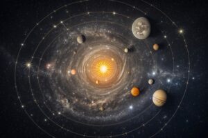 Solar system scheme the sun with planets on the universe star background furnished by nasa Premium AI generated image